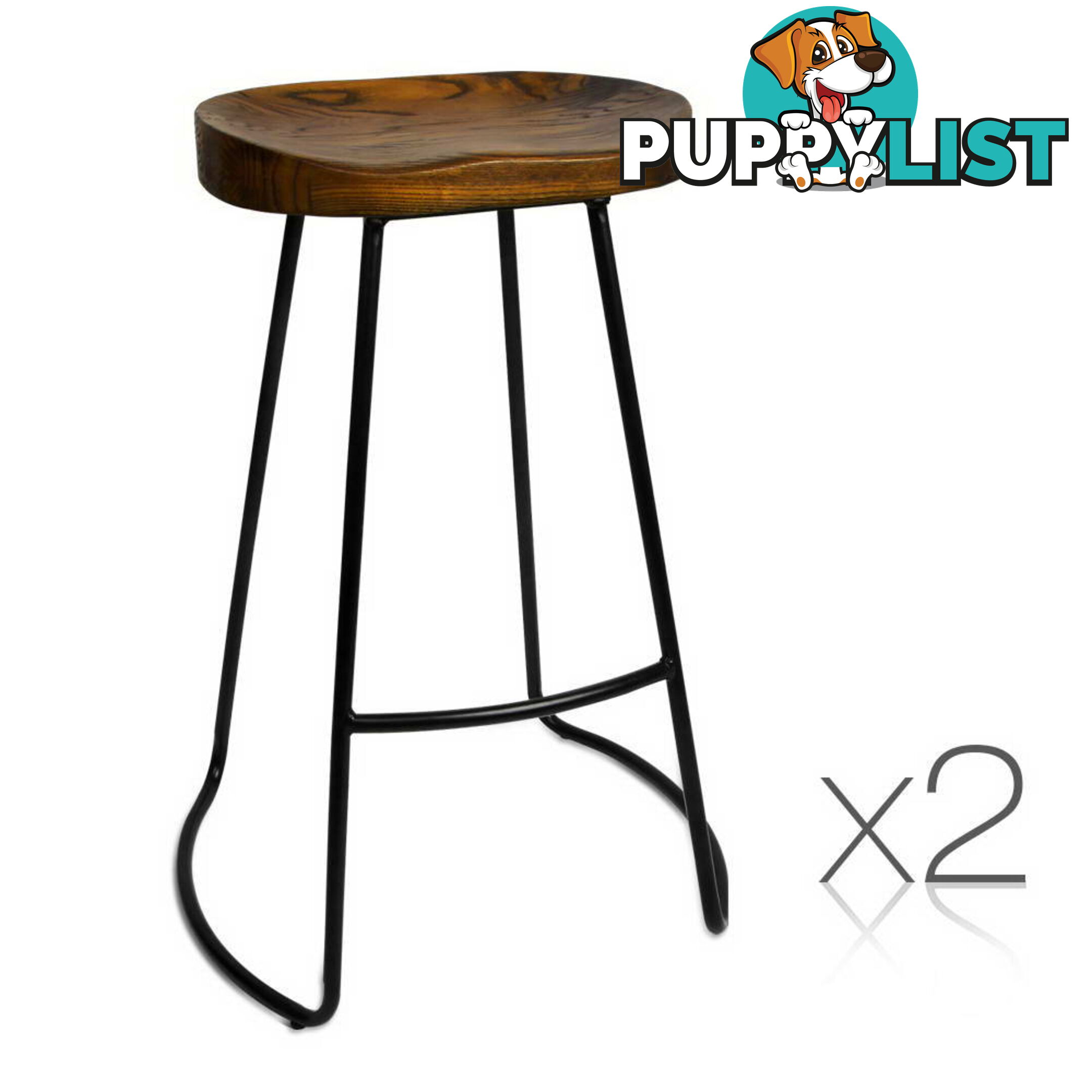 Set of 2 Steel Barstools with Wooden Seat