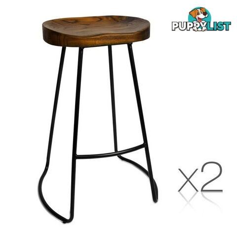 Set of 2 Steel Barstools with Wooden Seat