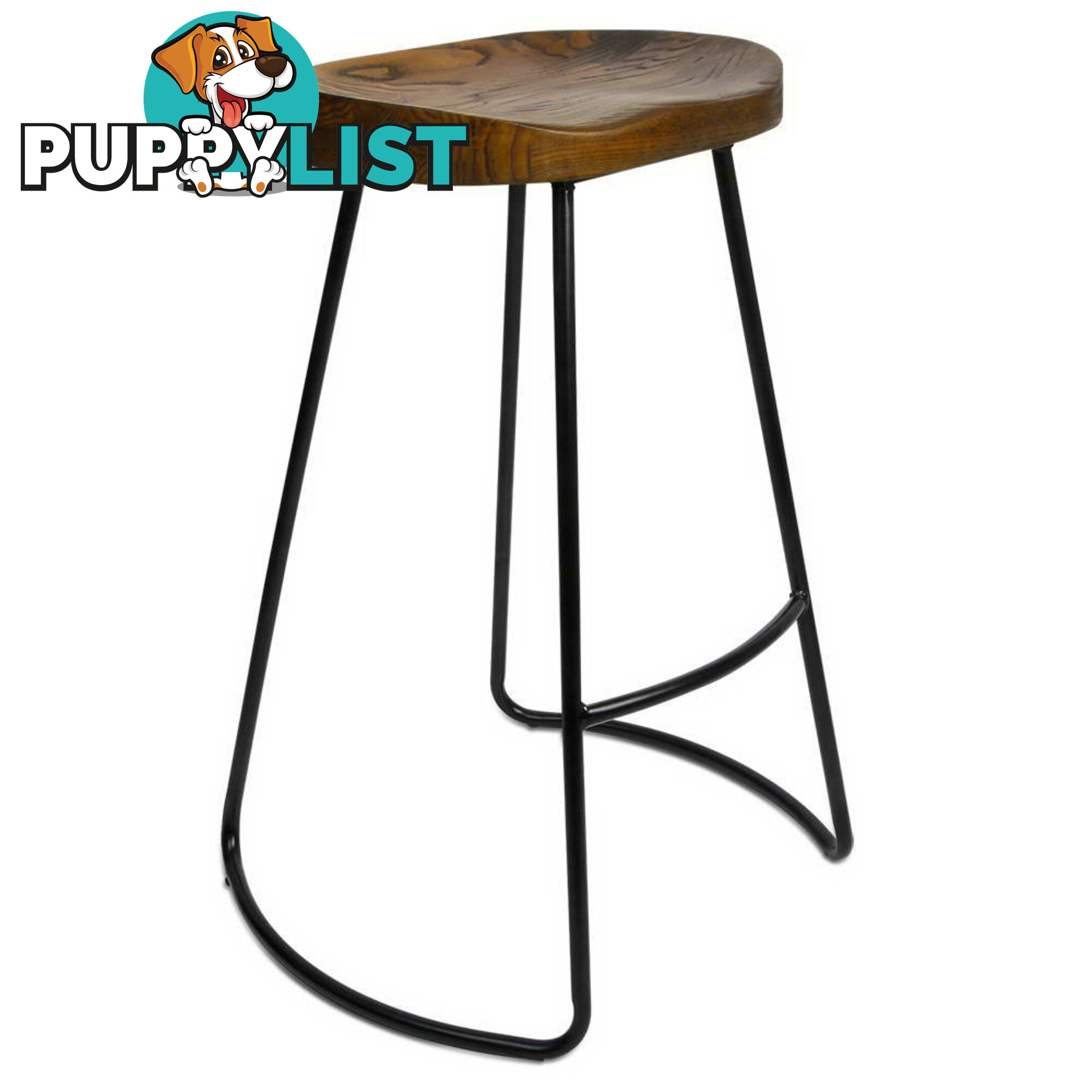 Set of 2 Steel Barstools with Wooden Seat