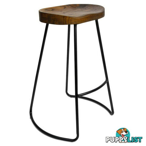 Set of 2 Steel Barstools with Wooden Seat