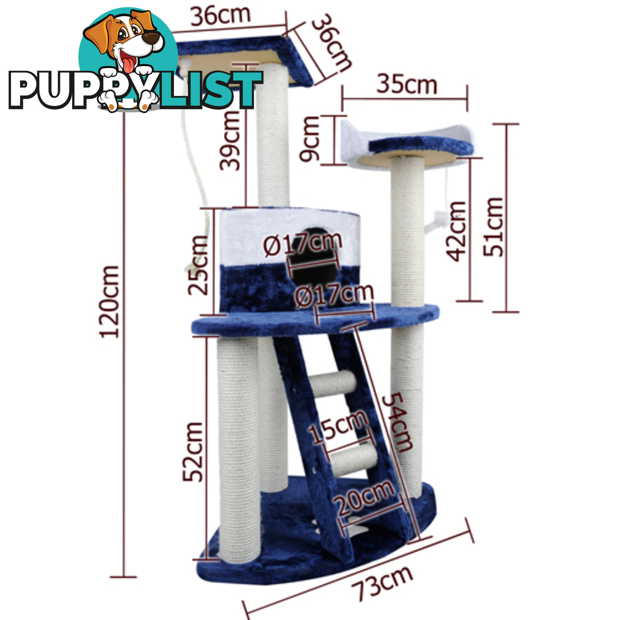 Cat Scratching Poles Post Furniture Tree House Condo Blue White