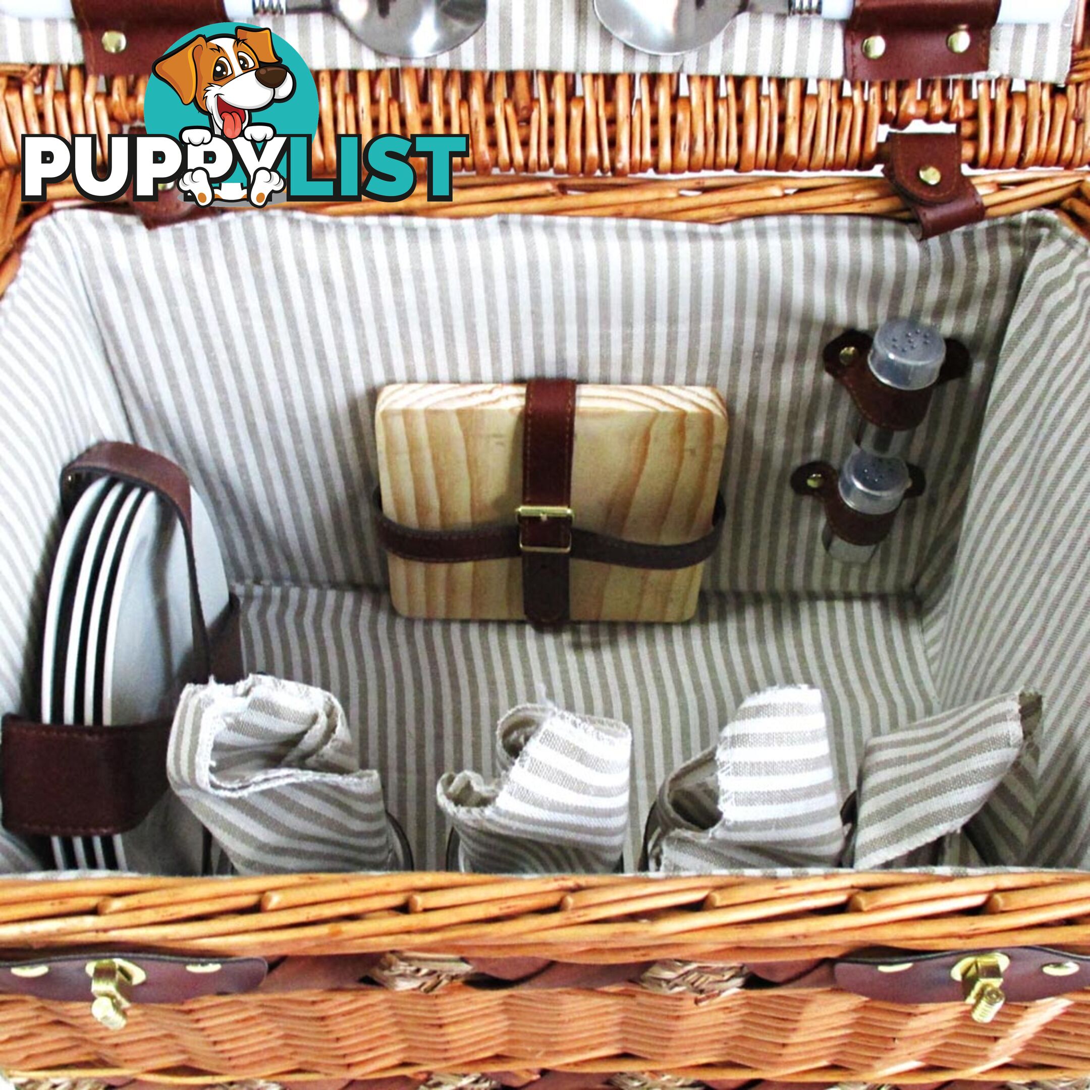 4 Person Picnic Basket Set w/ Cheese Board Blanket