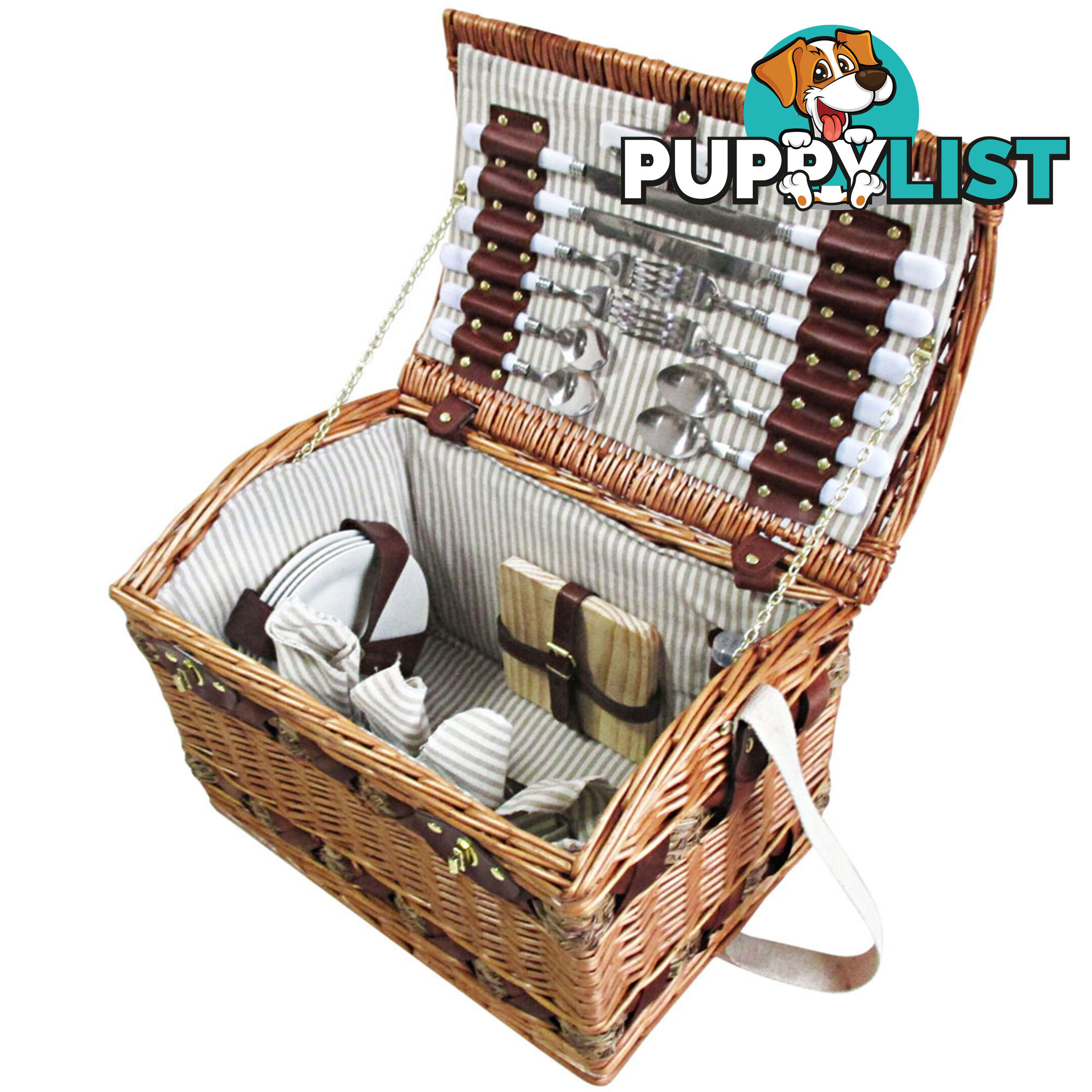 4 Person Picnic Basket Set w/ Cheese Board Blanket