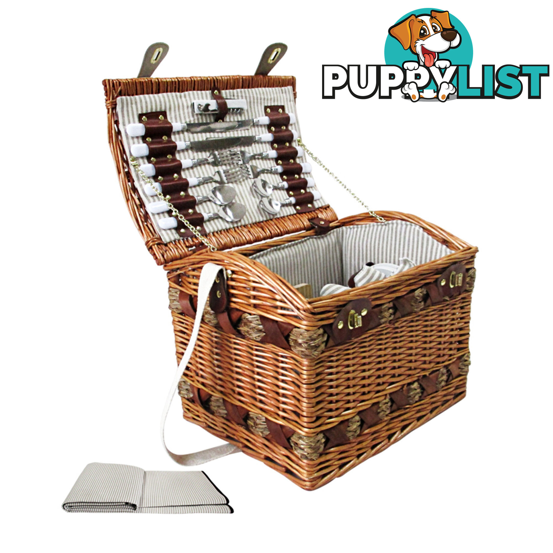 4 Person Picnic Basket Set w/ Cheese Board Blanket