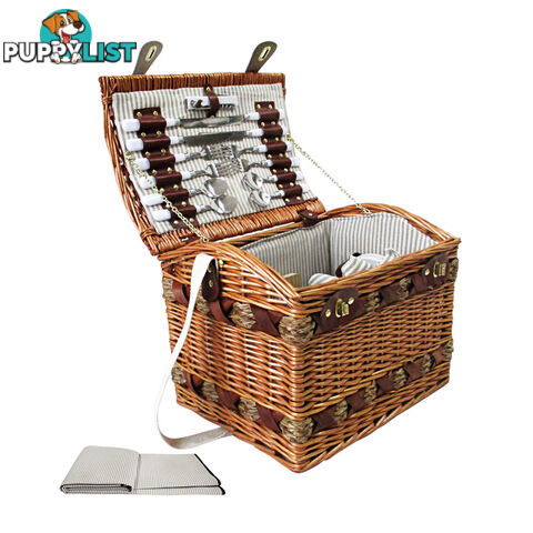 4 Person Picnic Basket Set w/ Cheese Board Blanket