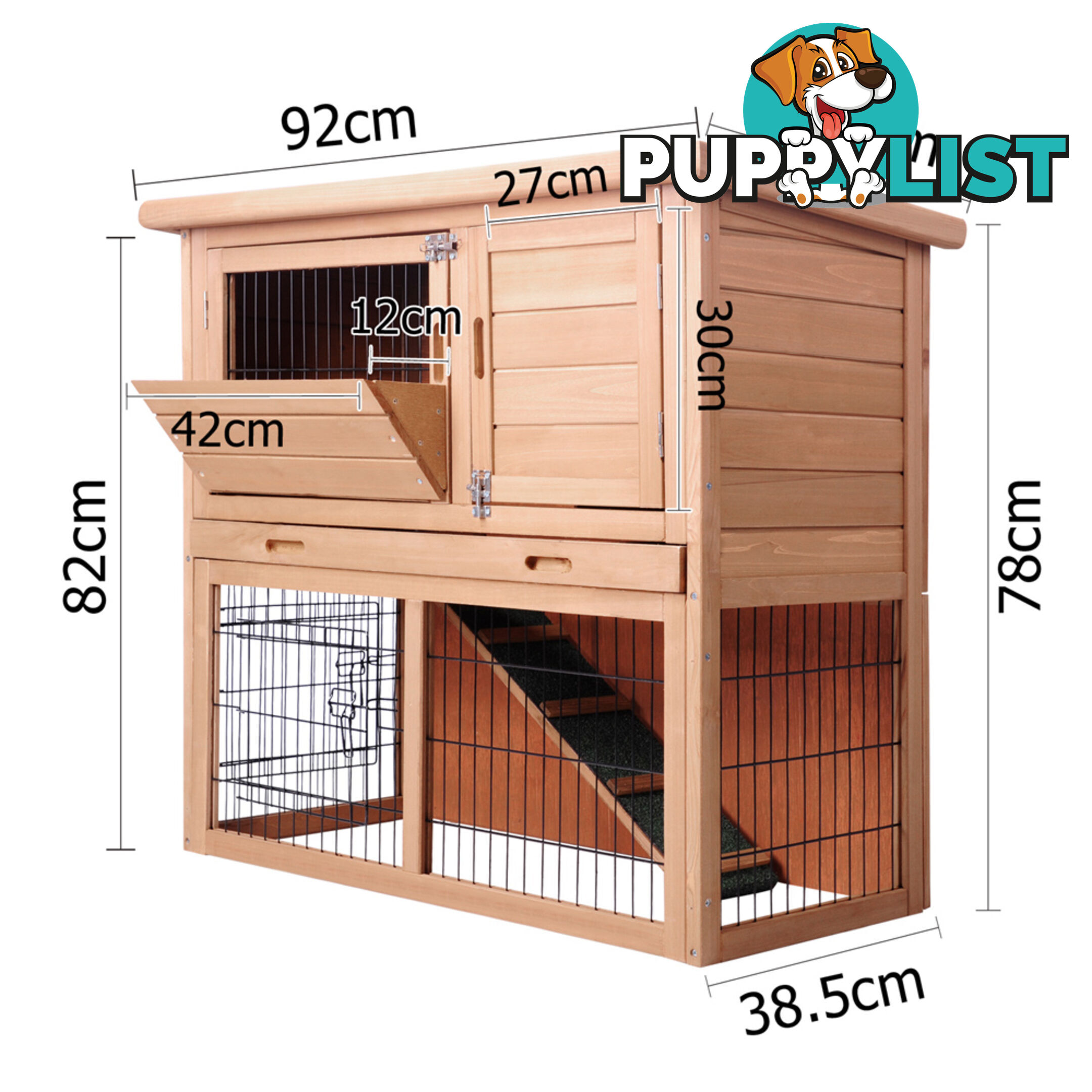 Rabbit Hutch Chicken Coop Cage Guinea Pig Ferret House w/ 2 Storeys Run