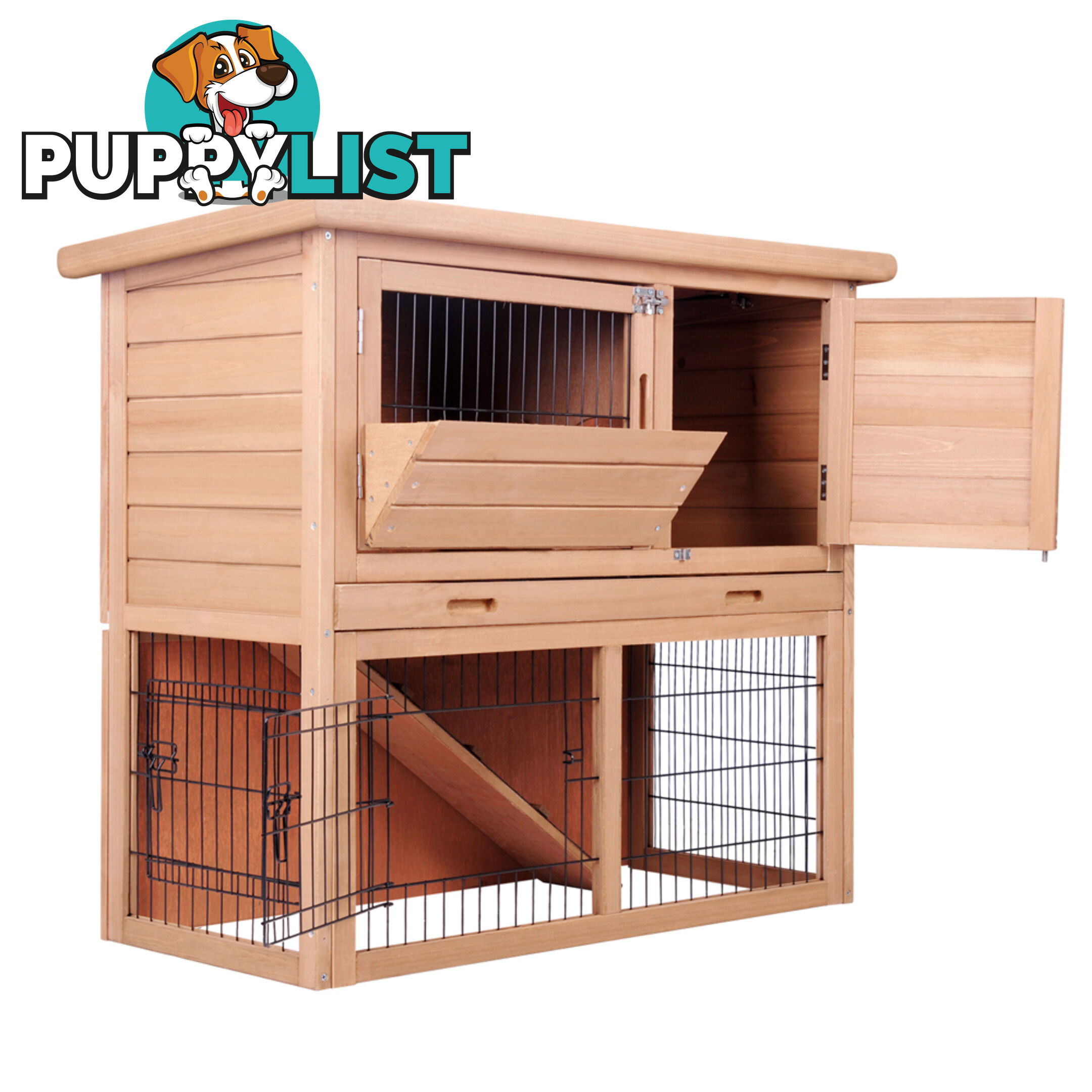 Rabbit Hutch Chicken Coop Cage Guinea Pig Ferret House w/ 2 Storeys Run