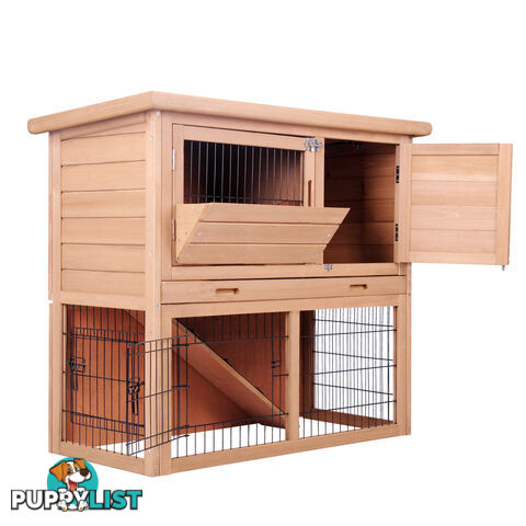 Rabbit Hutch Chicken Coop Cage Guinea Pig Ferret House w/ 2 Storeys Run