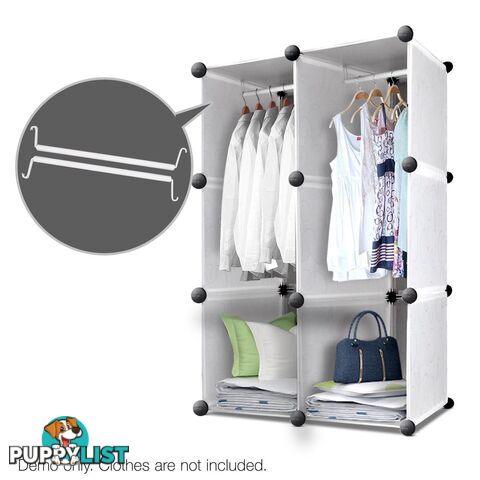 16 Cube Storage Cabinet with Hanging Bars - White