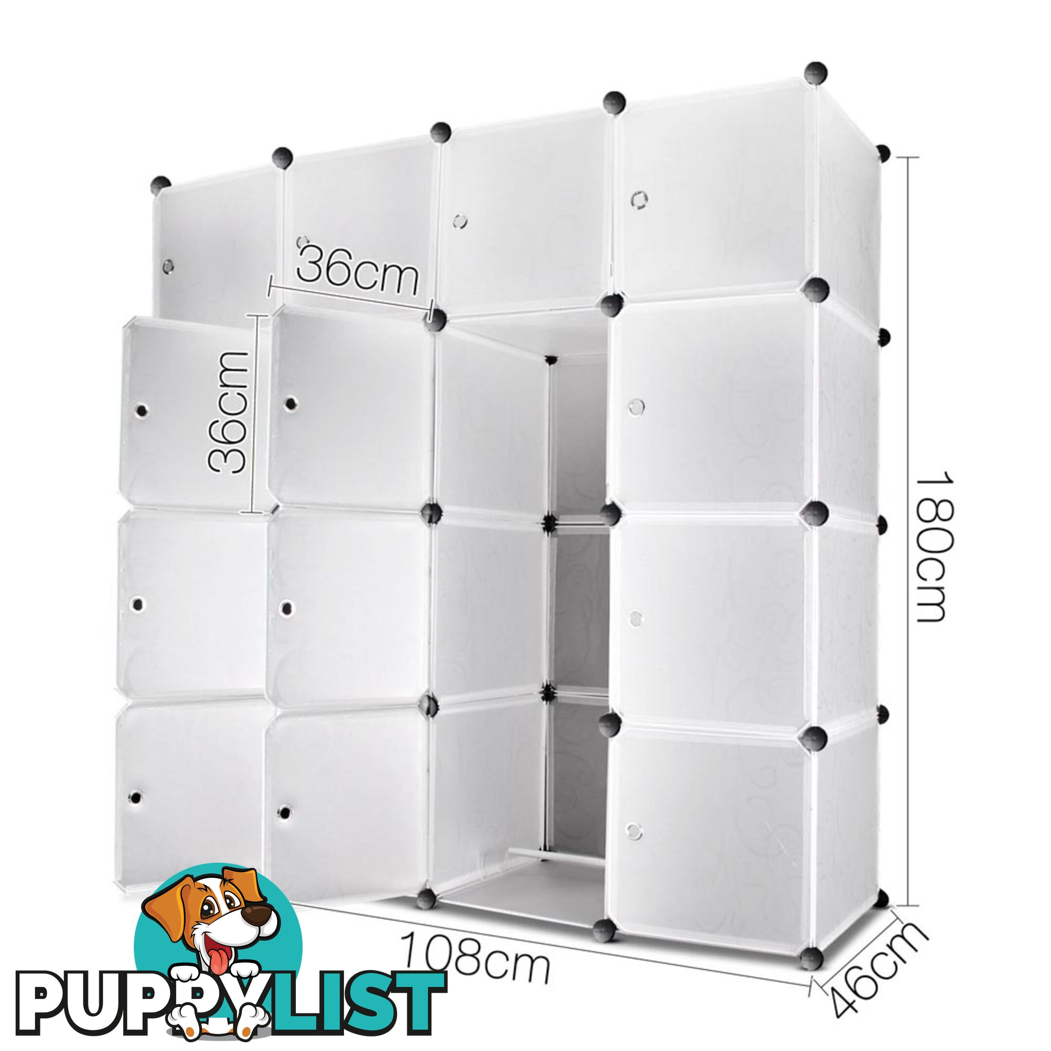 16 Cube Storage Cabinet with Hanging Bars - White