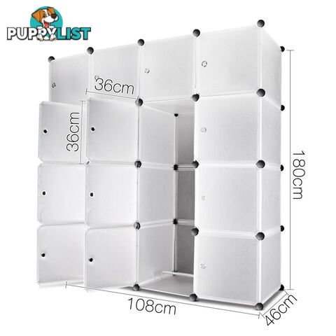 16 Cube Storage Cabinet with Hanging Bars - White