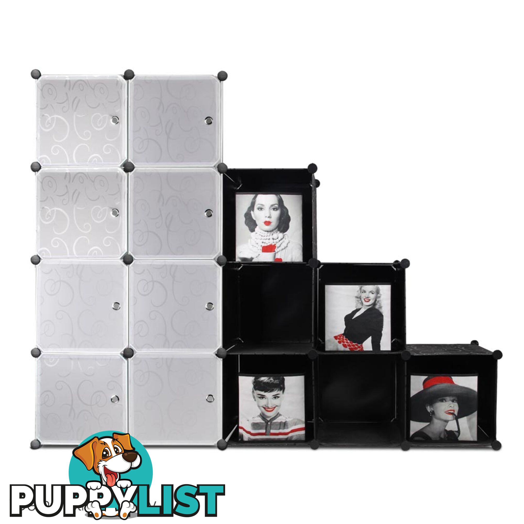 16 Cube Storage Cabinet with Hanging Bars - White