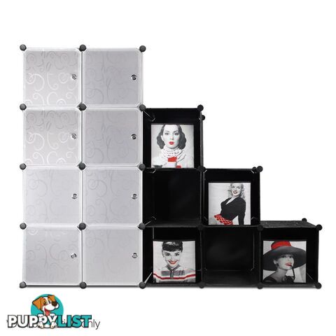 16 Cube Storage Cabinet with Hanging Bars - White