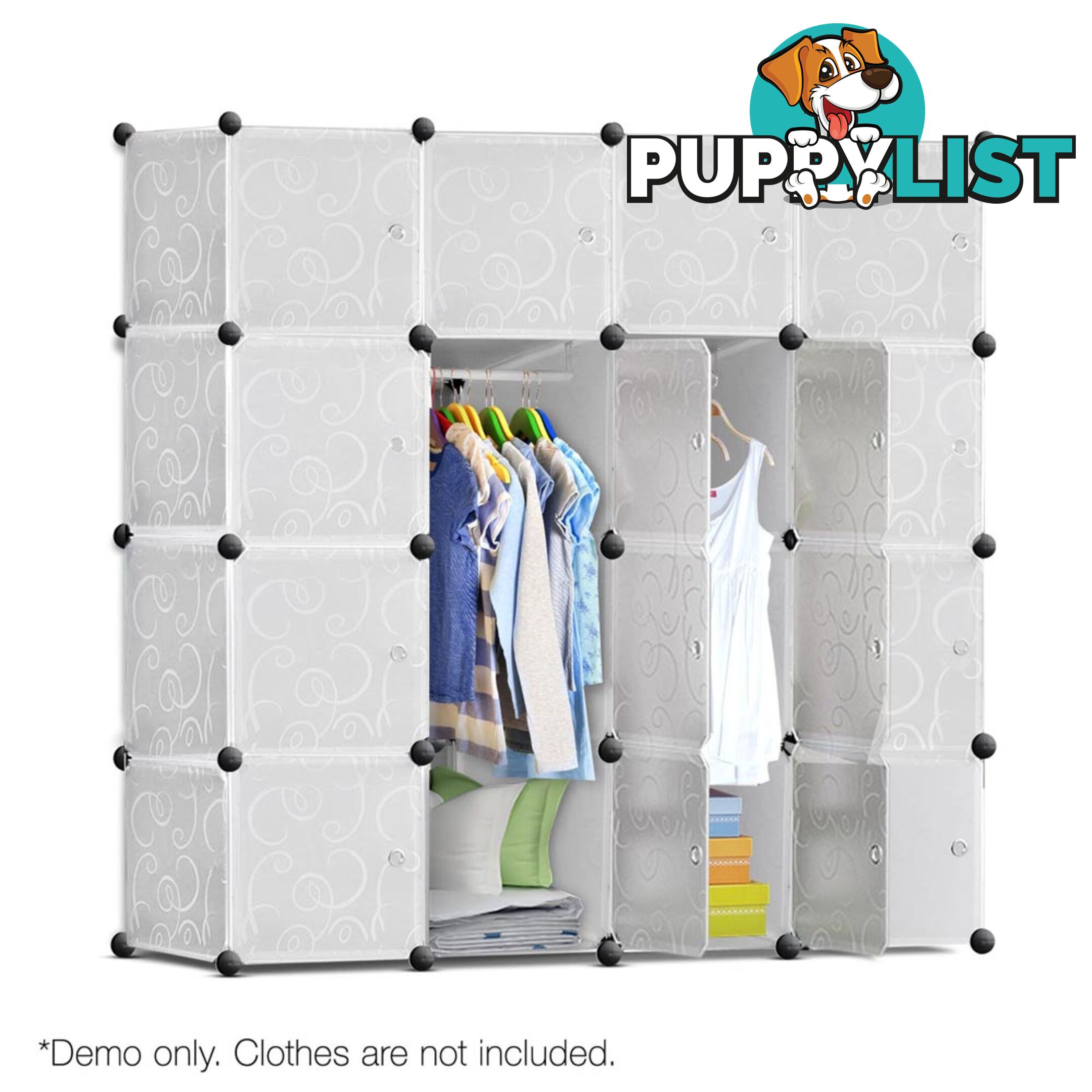 16 Cube Storage Cabinet with Hanging Bars - White