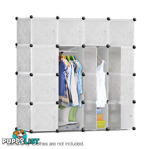 16 Cube Storage Cabinet with Hanging Bars - White