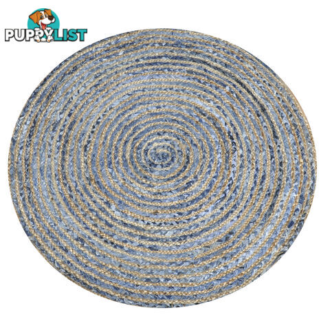 Denim Round Rug Natural & Denim Blue 120x120cm