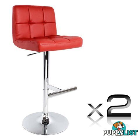 Set of 2 PU Leather Kitchen Bar Stool Red