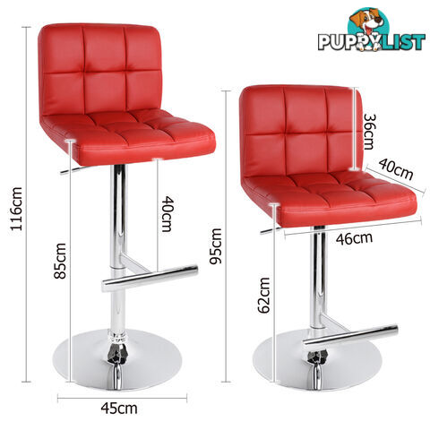 Set of 2 PU Leather Kitchen Bar Stool Red