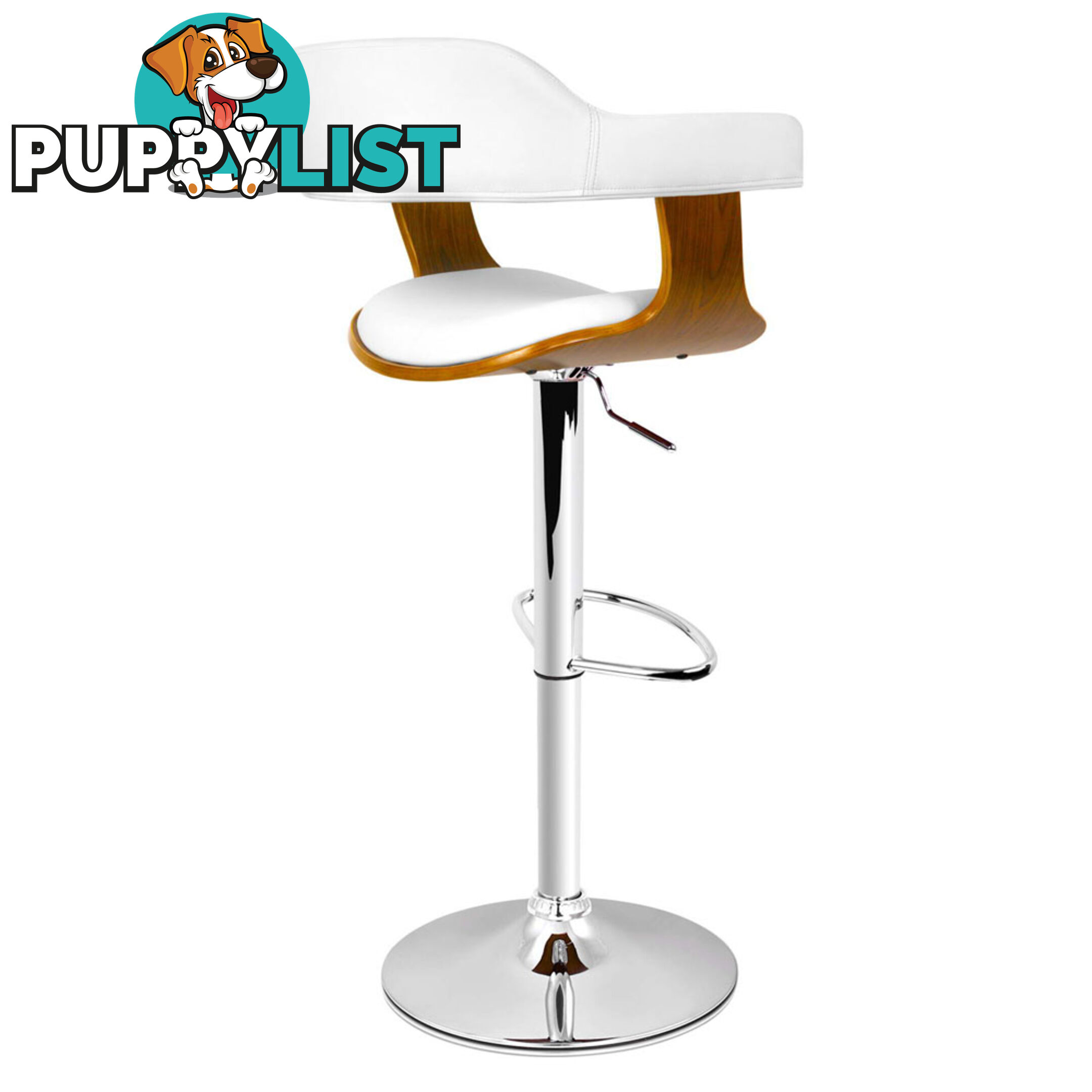 Wooden Bar Stool with White PU Leather