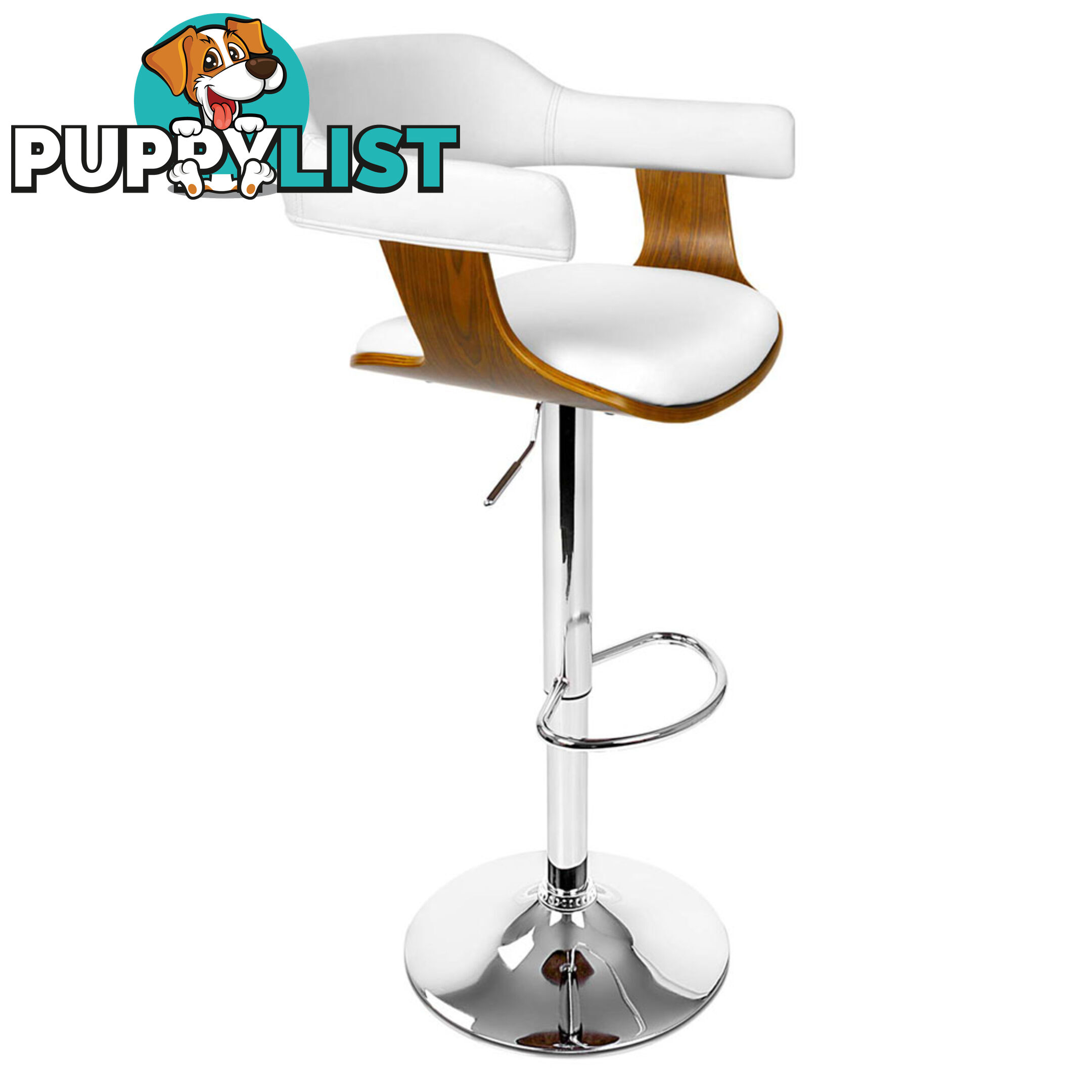 Wooden Bar Stool with White PU Leather