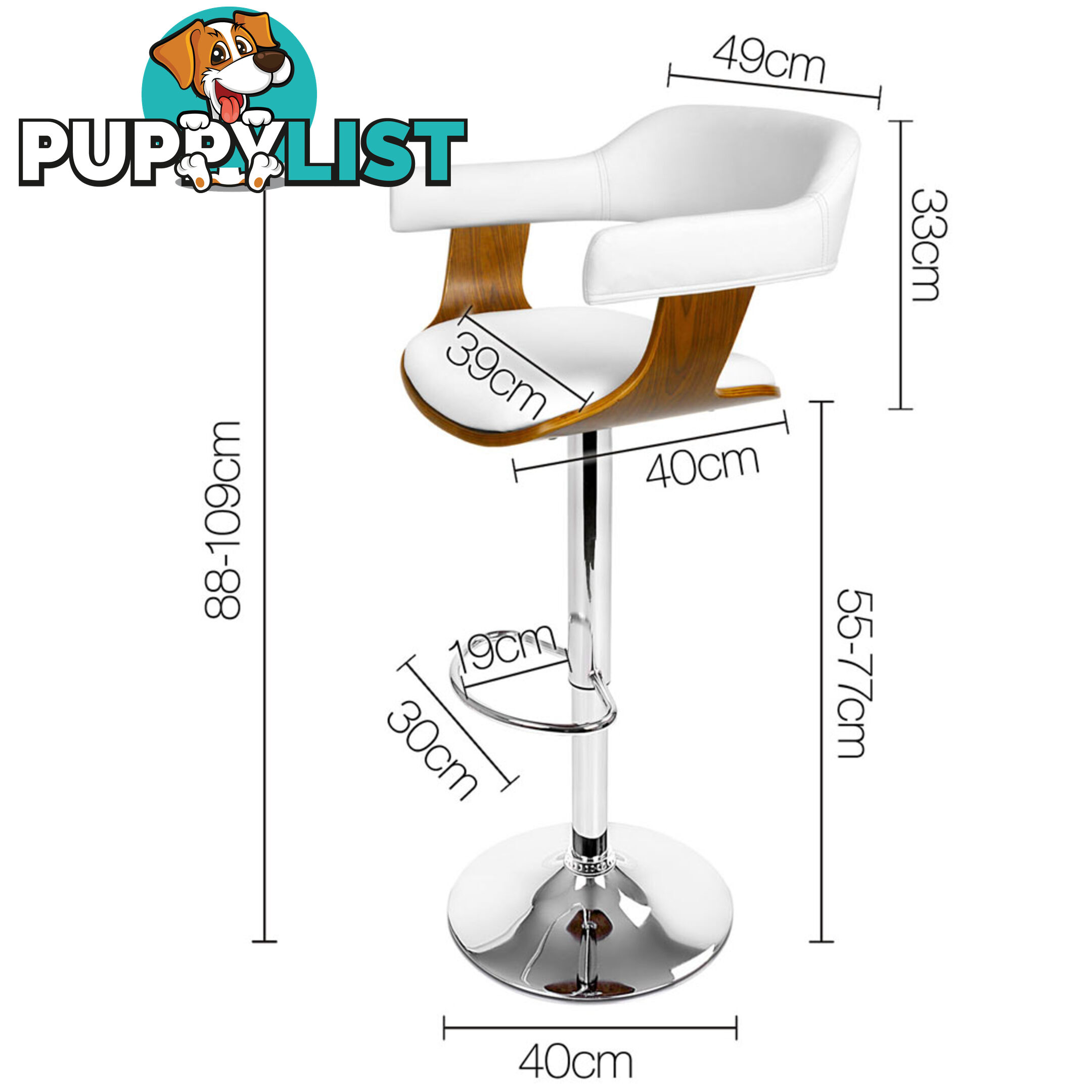 Wooden Bar Stool with White PU Leather