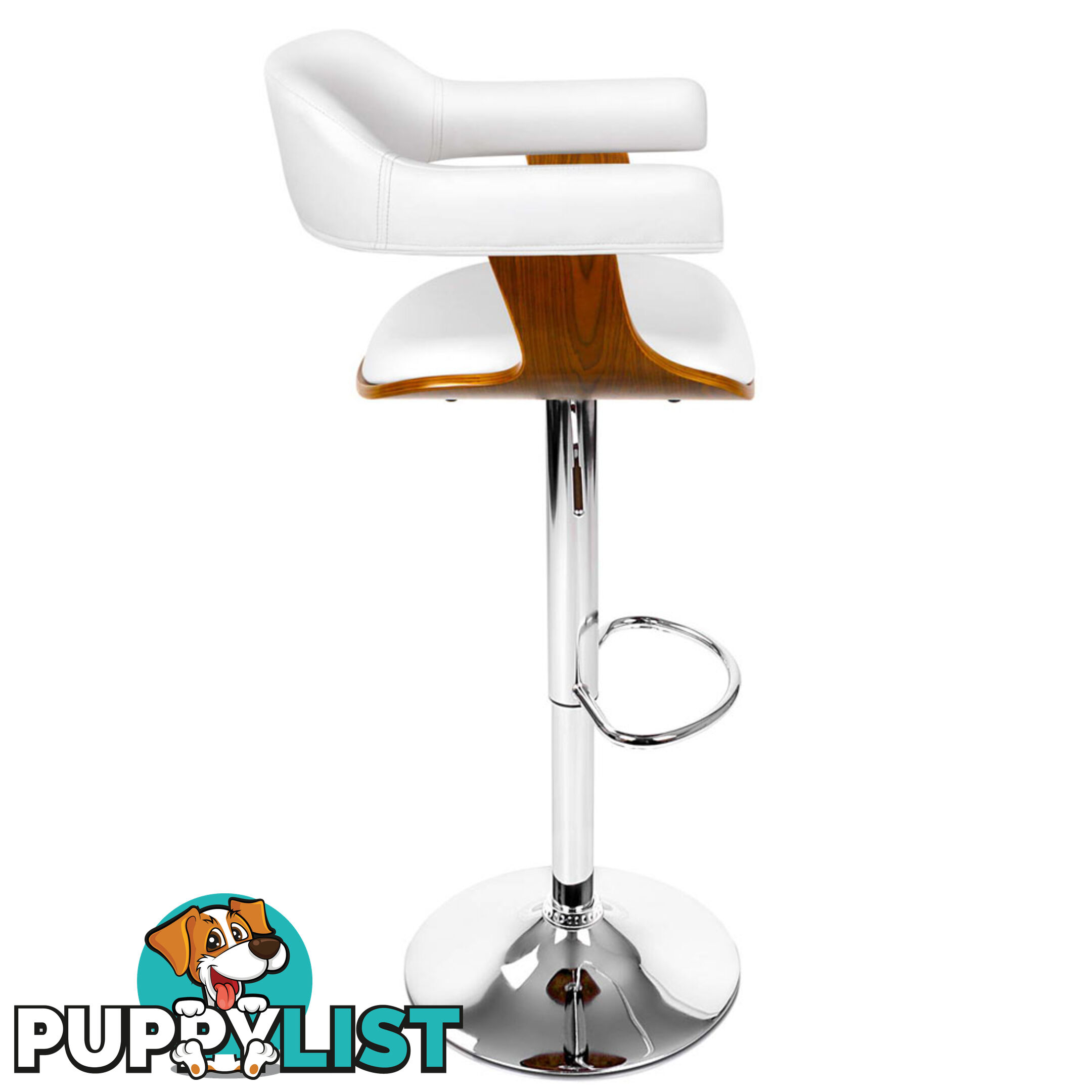 Wooden Bar Stool with White PU Leather