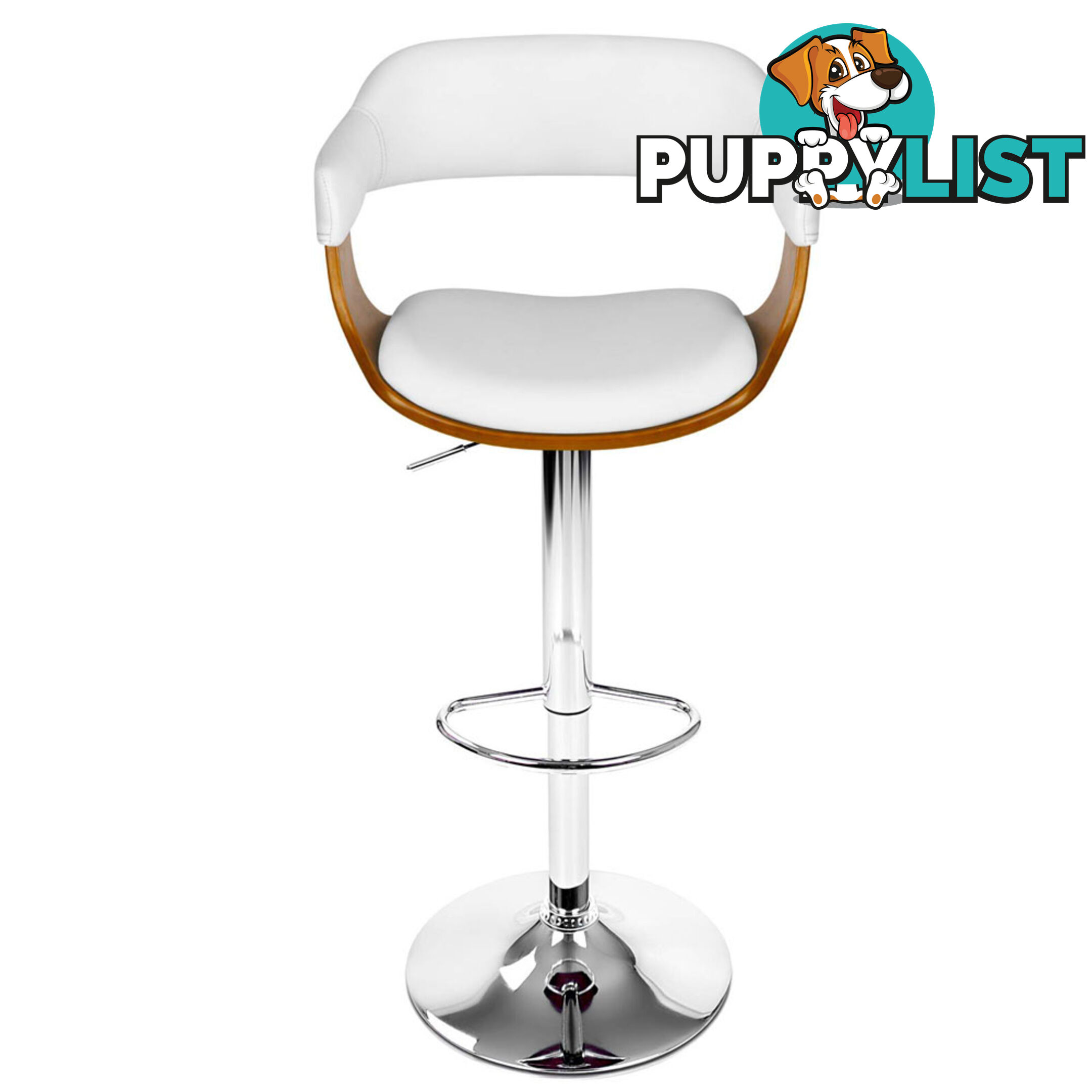 Wooden Bar Stool with White PU Leather