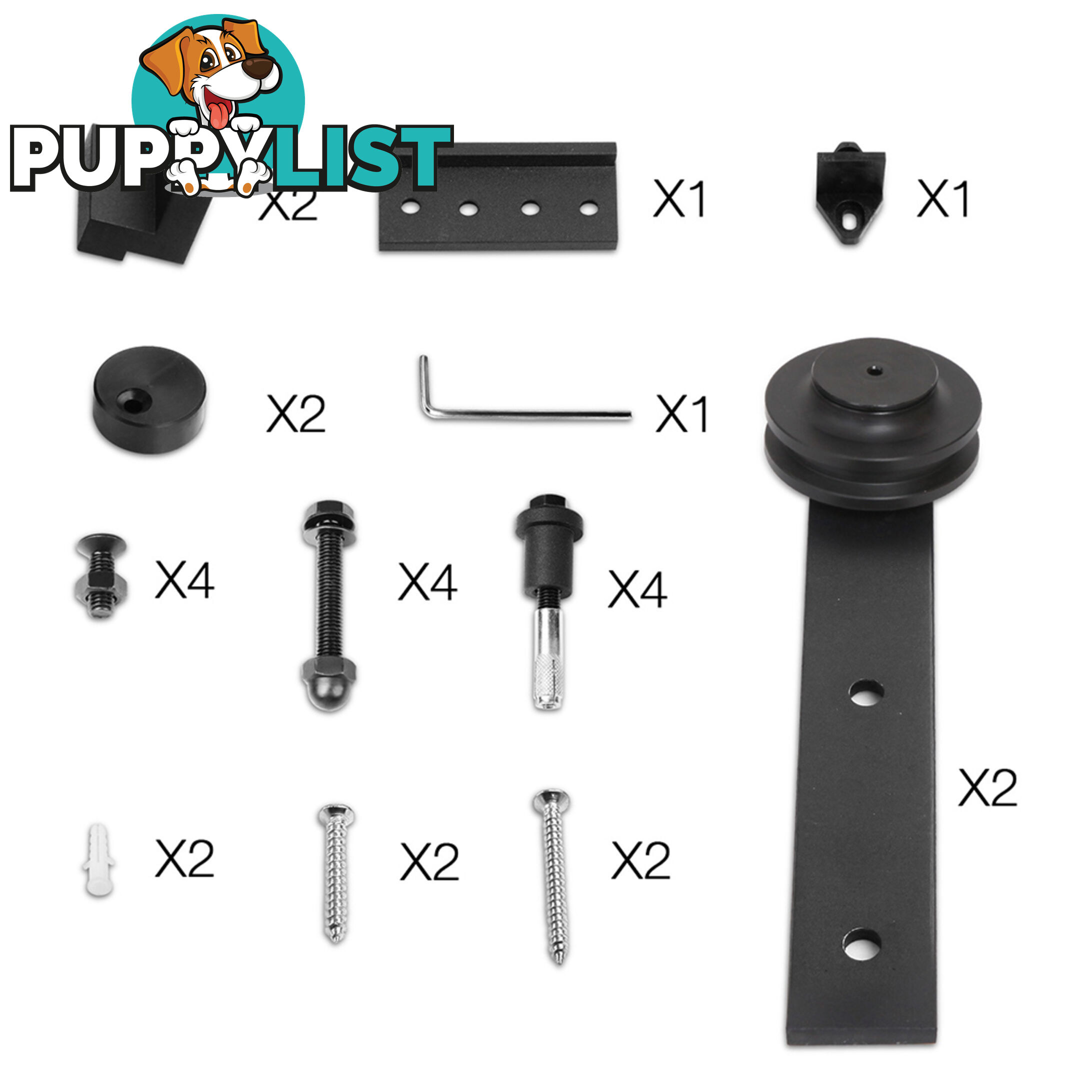 Sliding Barn Door Hardware Track Set Matte Powder Coat Steel Black - 2M