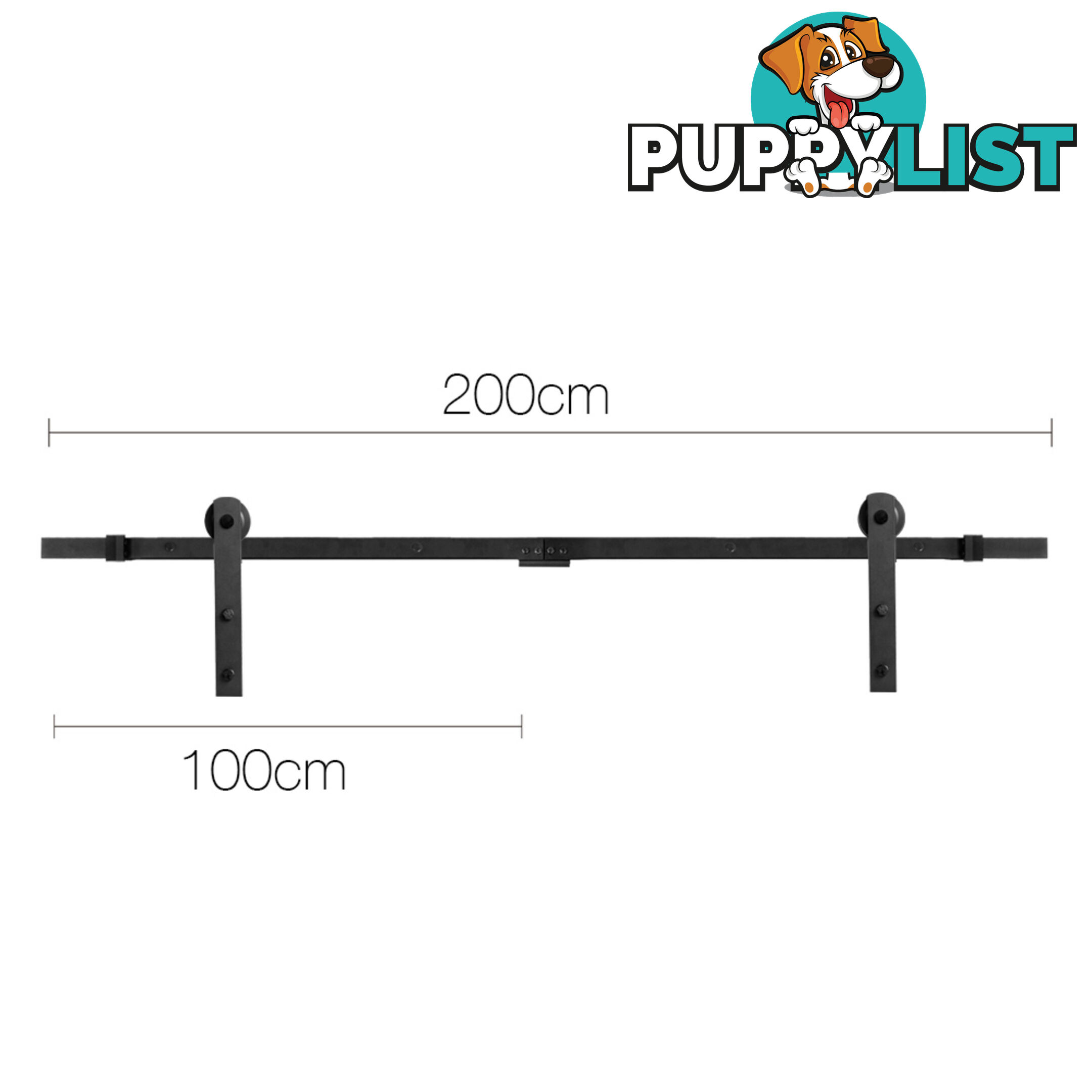 Sliding Barn Door Hardware Track Set Matte Powder Coat Steel Black - 2M