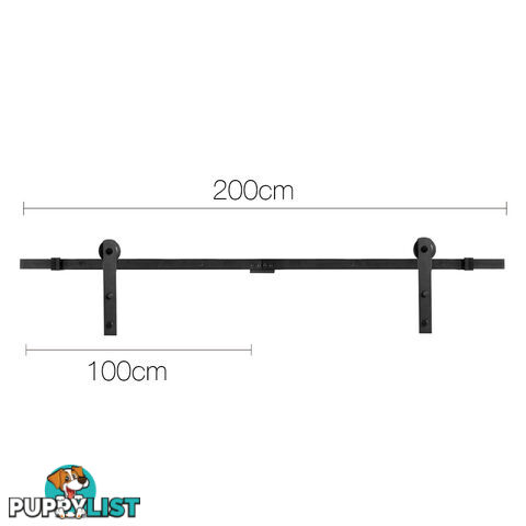 Sliding Barn Door Hardware Track Set Matte Powder Coat Steel Black - 2M