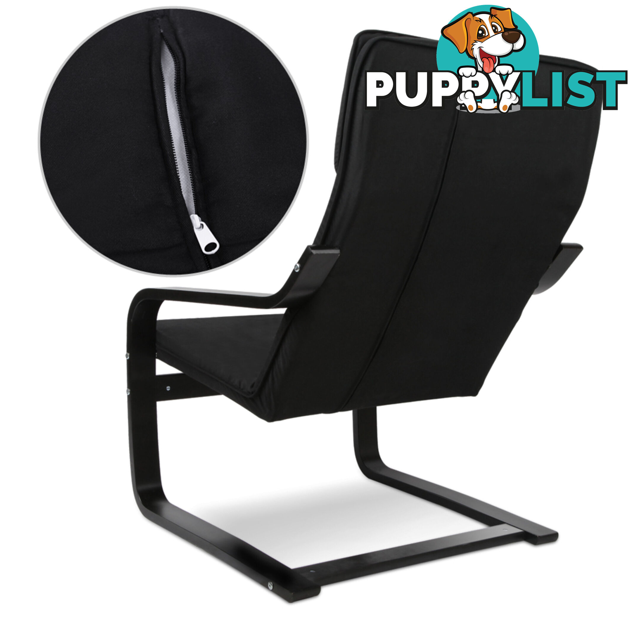 Birch Plywood Fabric Lounge Armchair - Black