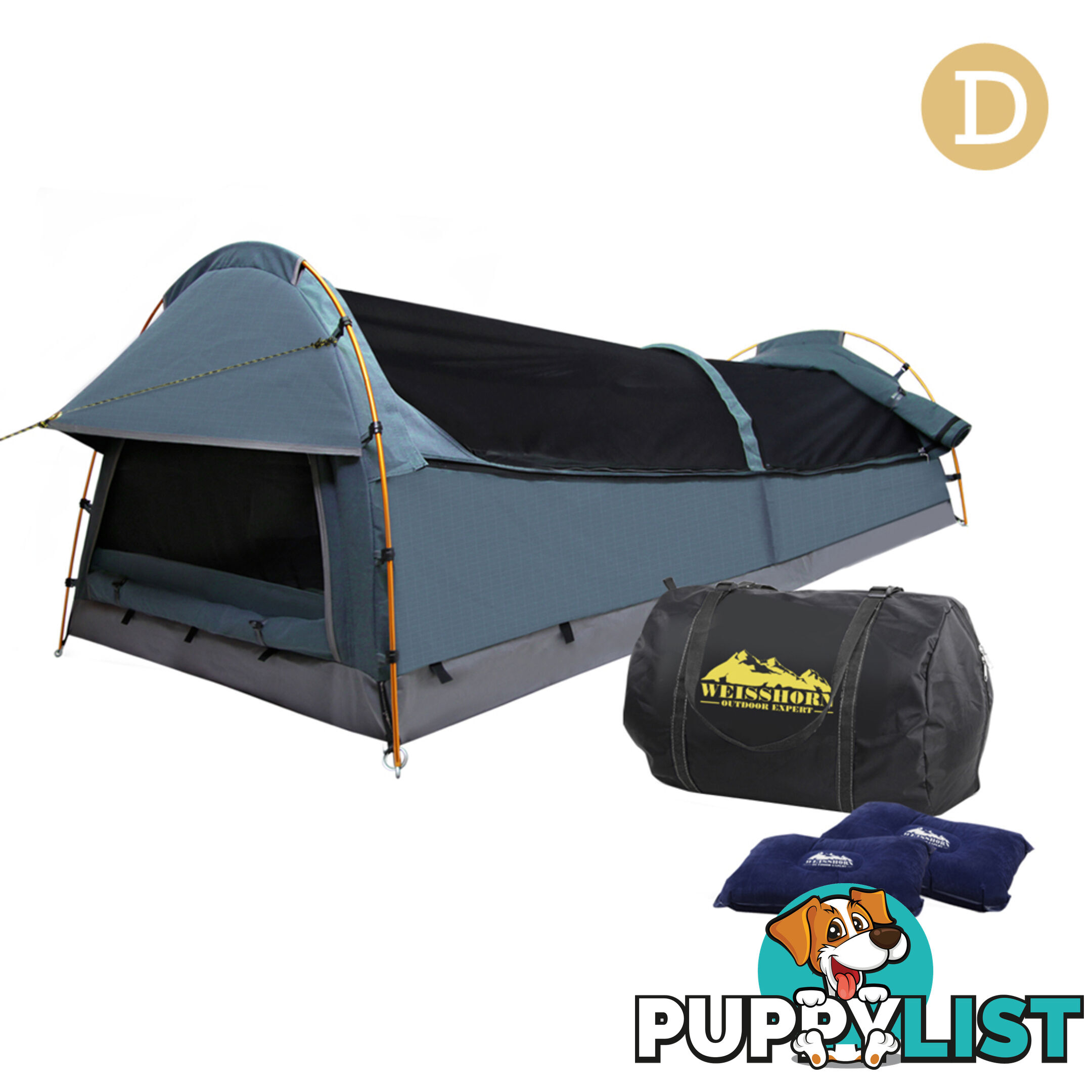 Double Canvas Camping Swag Tent Navy w/ Air Pillow