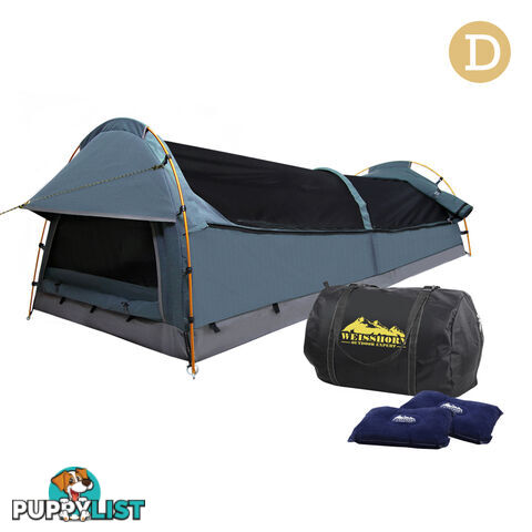 Double Canvas Camping Swag Tent Navy w/ Air Pillow