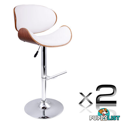 Set of 2 Wooden Kitchen Bar Stool Padded Seat White