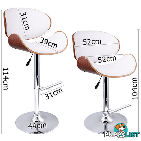 Set of 2 Wooden Kitchen Bar Stool Padded Seat White