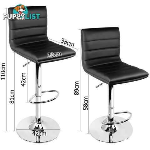 Set of 2 PU Leather Kitchen Bar Stool Black