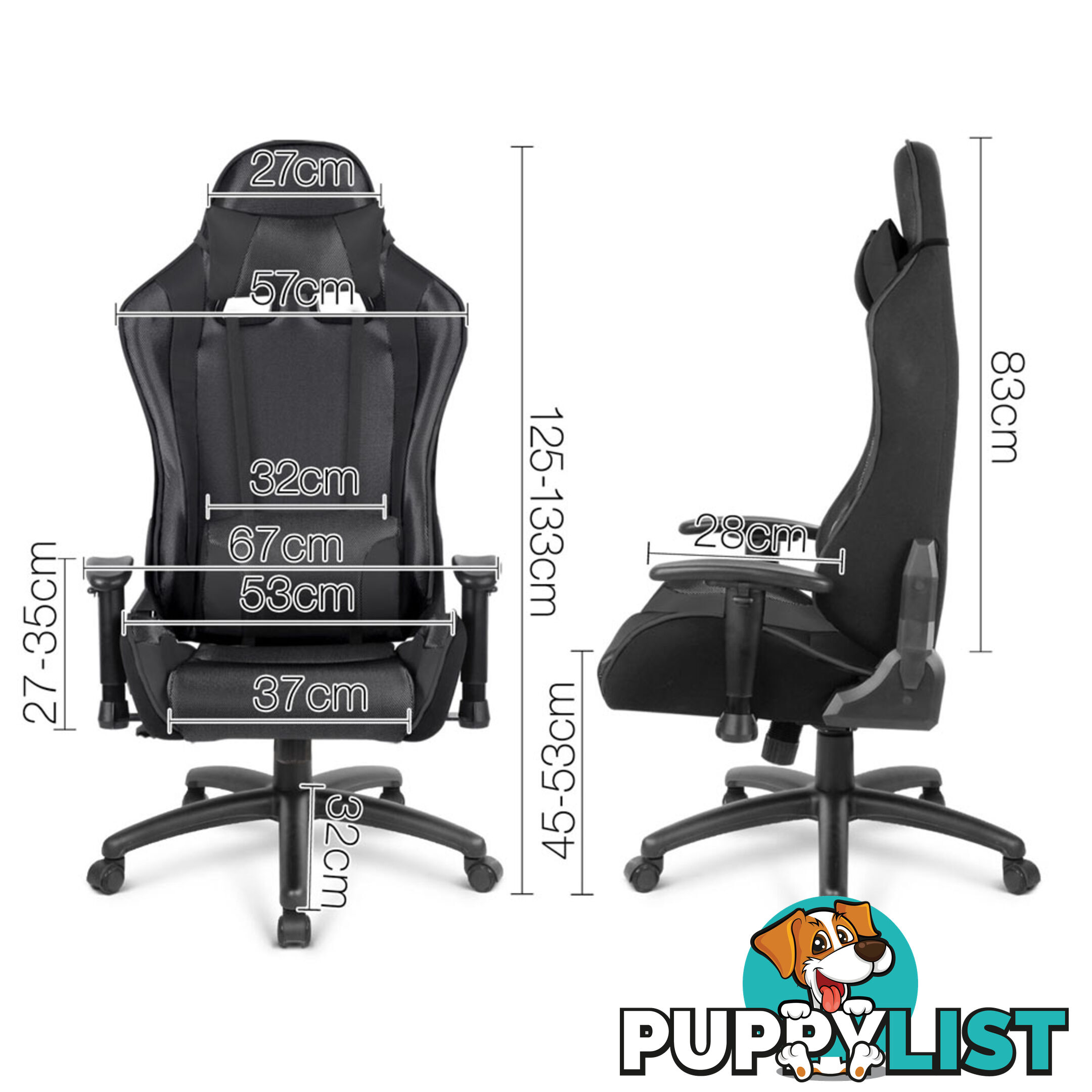 PU Leather & Mesh Reclining Office Desk Gaming Executive Chair - Black