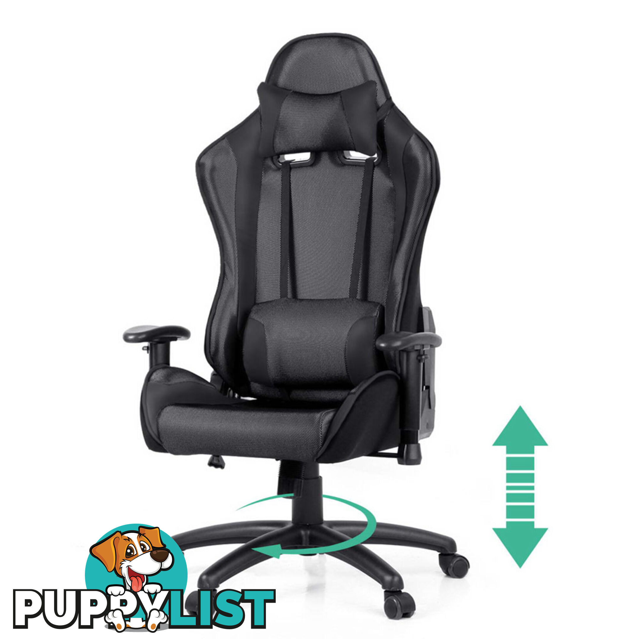 PU Leather & Mesh Reclining Office Desk Gaming Executive Chair - Black