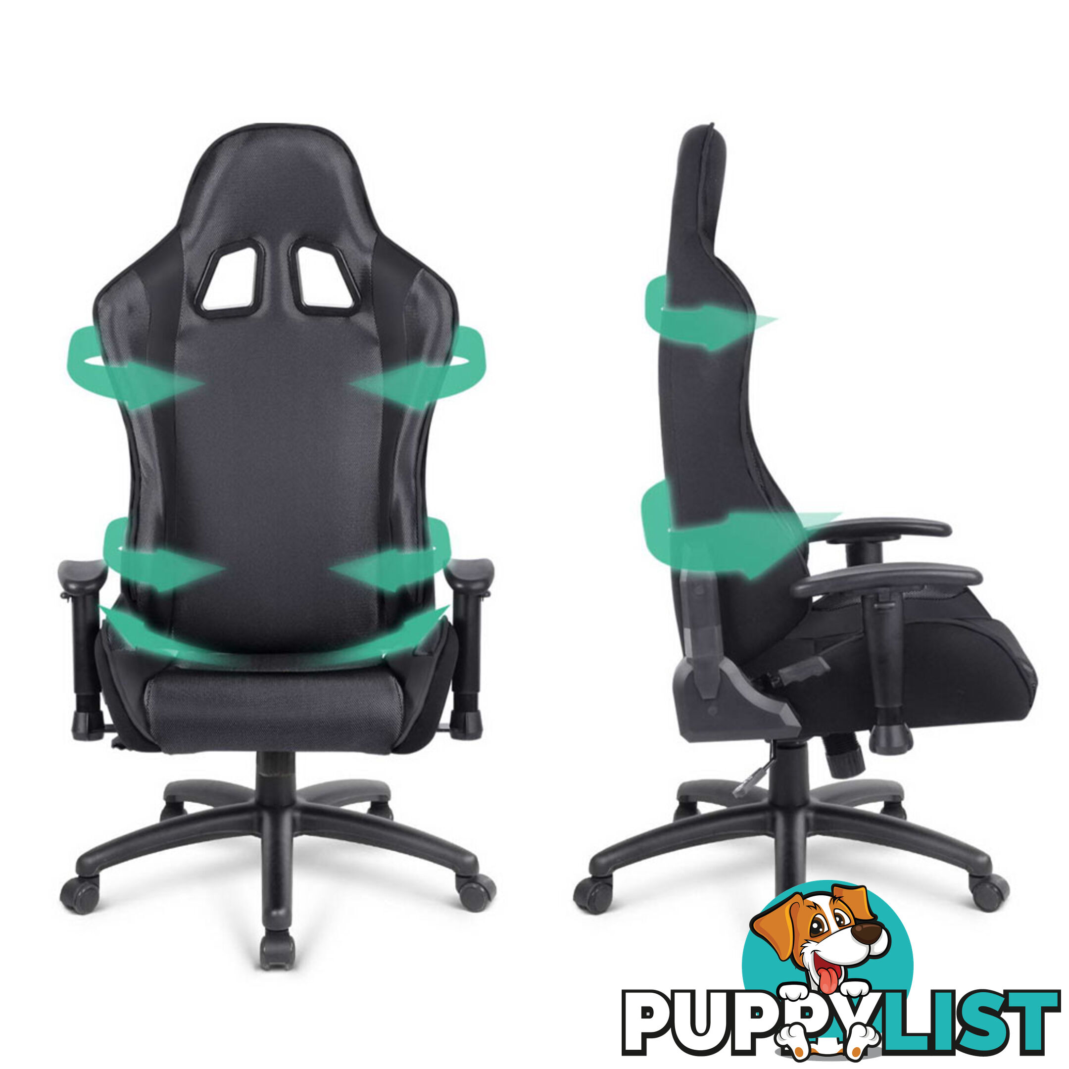 PU Leather & Mesh Reclining Office Desk Gaming Executive Chair - Black