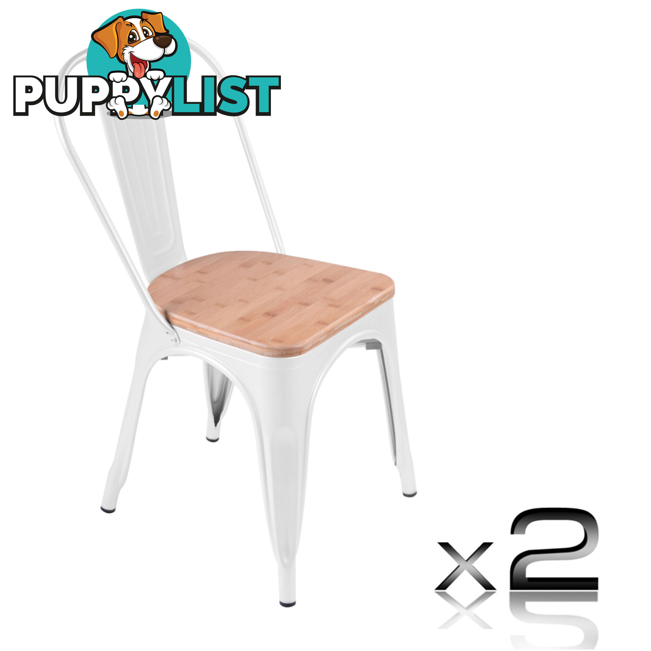 Set of 2 Replica Tolix Dining Metal Chair Bamboo Seat Gloss White