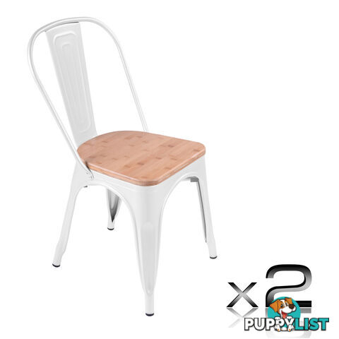 Set of 2 Replica Tolix Dining Metal Chair Bamboo Seat Gloss White