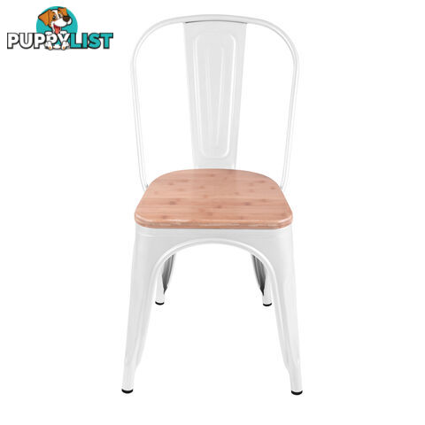 Set of 2 Replica Tolix Dining Metal Chair Bamboo Seat Gloss White