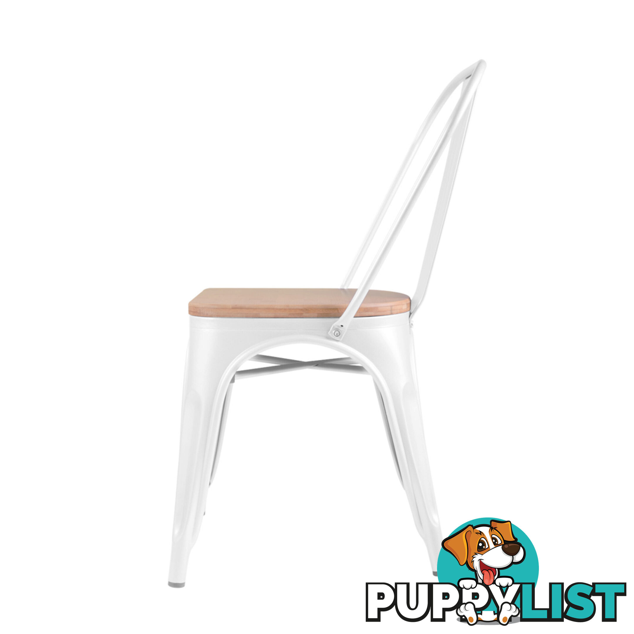 Set of 2 Replica Tolix Dining Metal Chair Bamboo Seat Gloss White