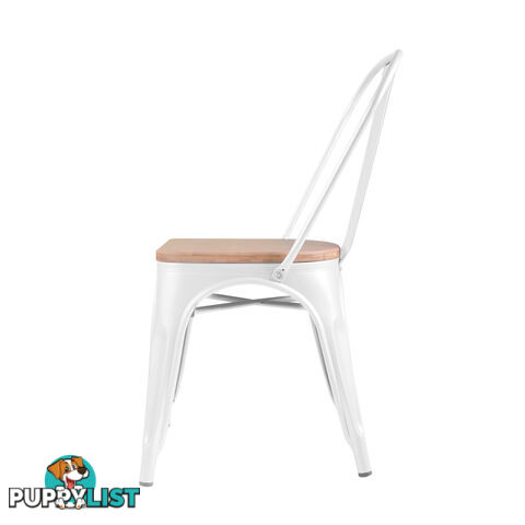 Set of 2 Replica Tolix Dining Metal Chair Bamboo Seat Gloss White