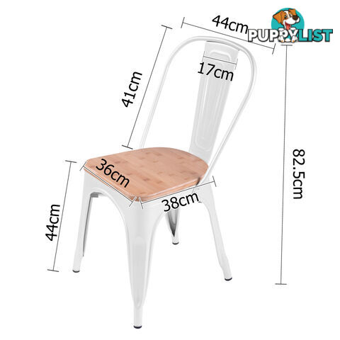 Set of 2 Replica Tolix Dining Metal Chair Bamboo Seat Gloss White