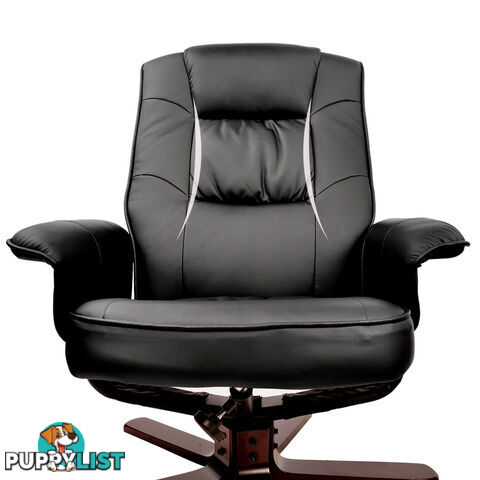 PU Leather Lounge Recliner Chair Ottoman Black