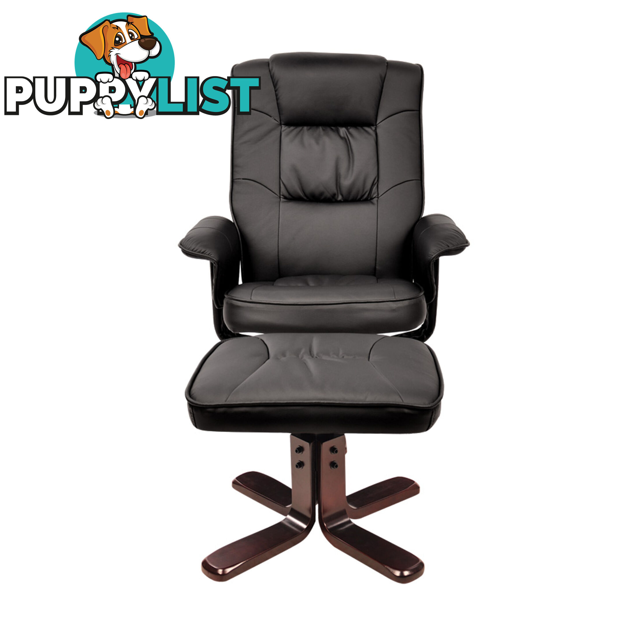 PU Leather Lounge Recliner Chair Ottoman Black