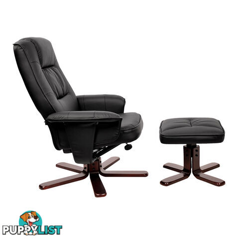 PU Leather Lounge Recliner Chair Ottoman Black