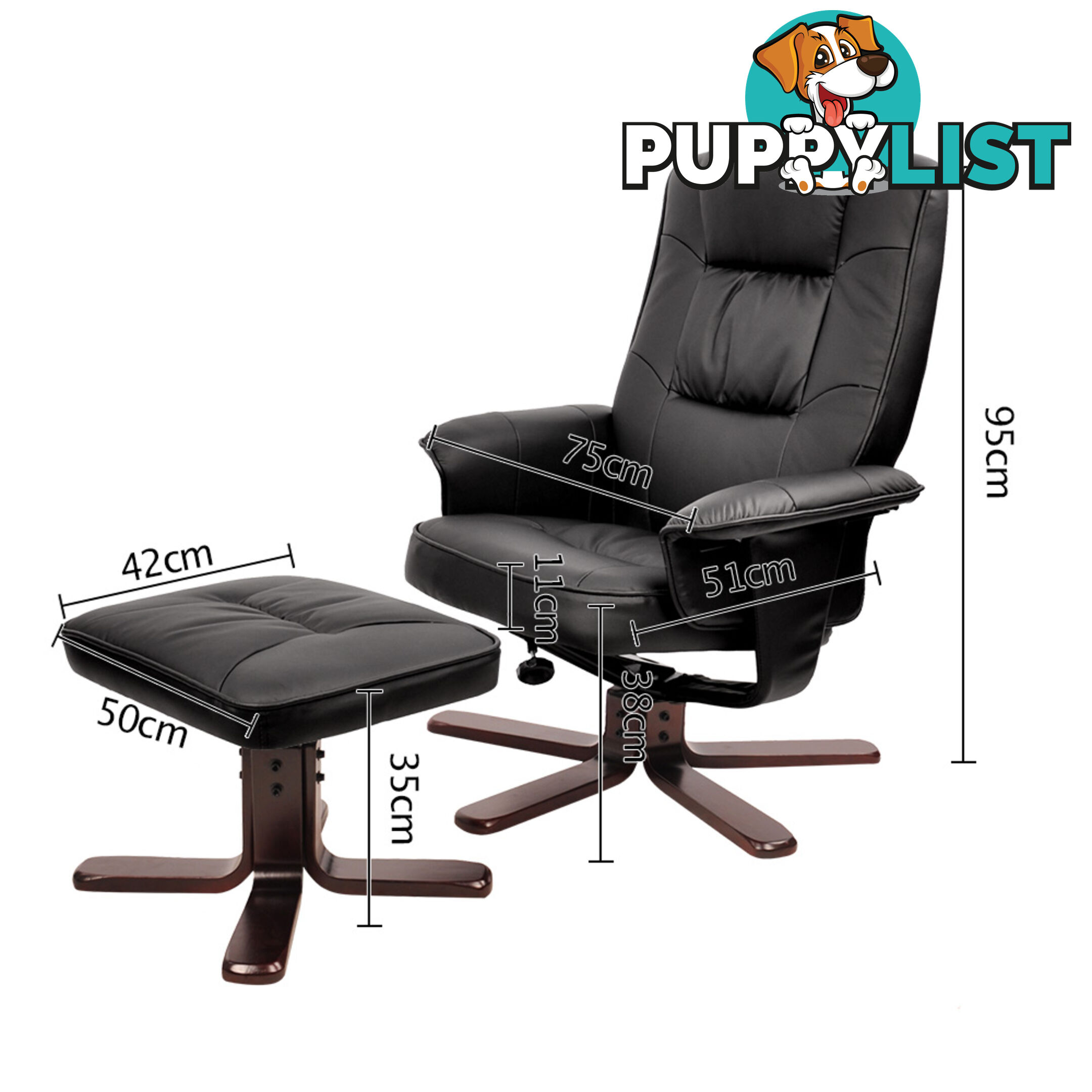 PU Leather Lounge Recliner Chair Ottoman Black