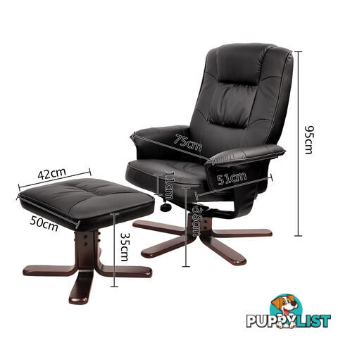 PU Leather Lounge Recliner Chair Ottoman Black